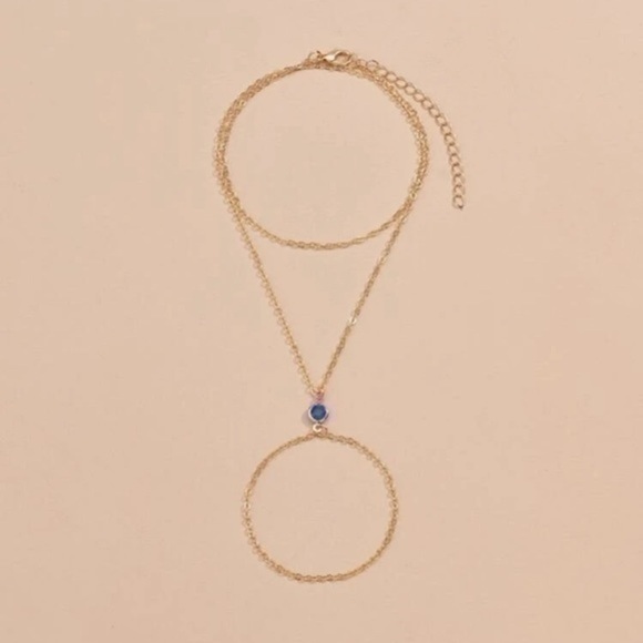 Blue Rhinestone Mittens Anklet Golden Chain - Picture 3 of 7